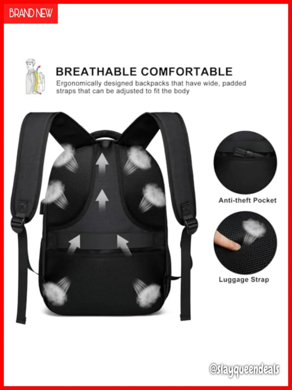 Black Backpack for Men, Water-Resistant 15.6 Inch Laptop Backpack, Large